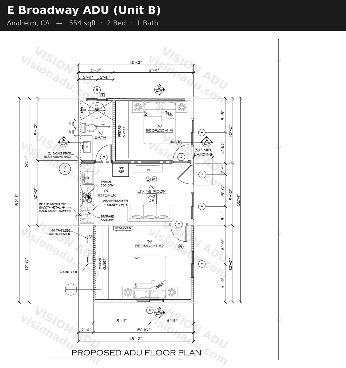E Broadway ADU (Unit B) floor plan — Anaheim, CA
