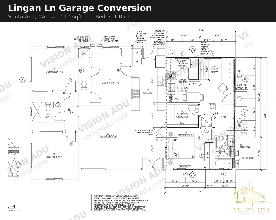 Lingan Ln Garage Conversion floor plan — Santa Ana, CA, 510 sq ft, 1 bed 1 bath